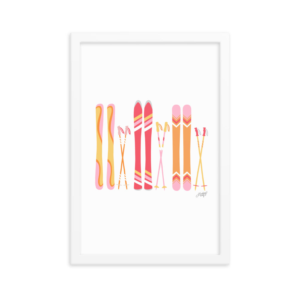 Ilustración de esquí (paleta cálida) - Lámina enmarcada
